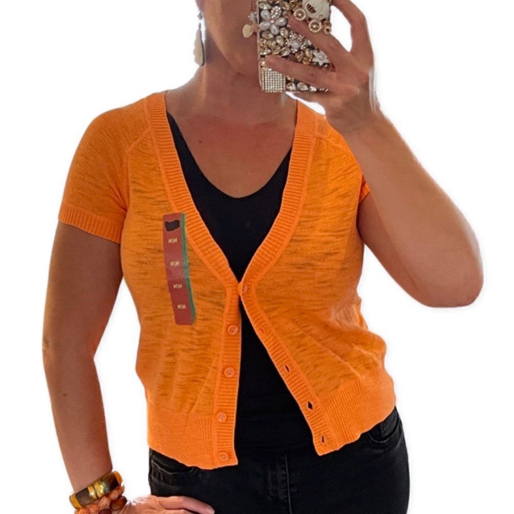 Mossimo lightweight short sleeved cardi, Sz M, pumpkin orange, NWT, transition…